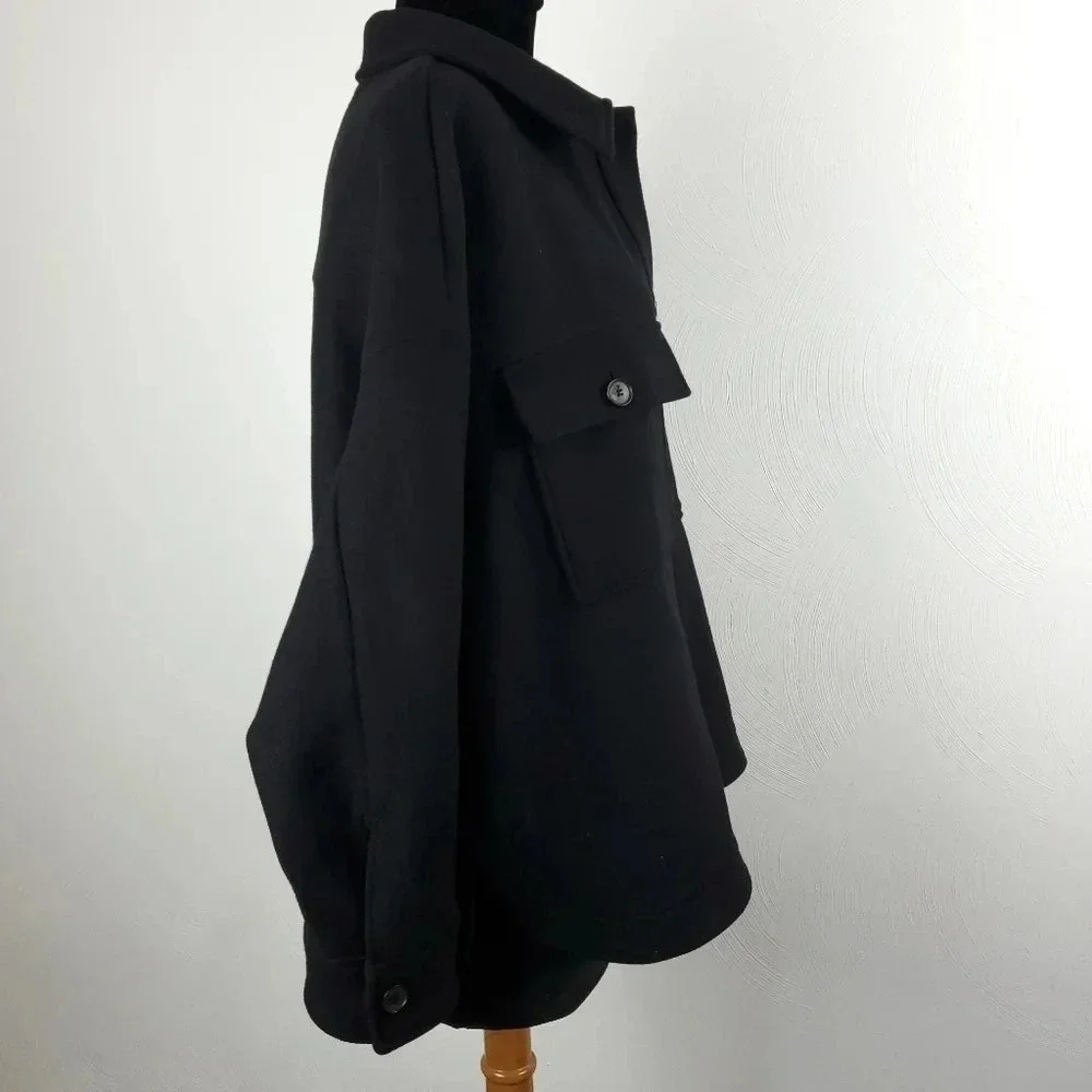Zara Manteco Wool Black Oversized Shacket Size L